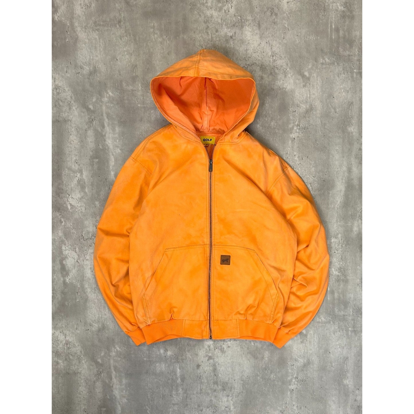 GOLF Workwear Style Canvas Full Zip Hooded Bomber Jacket Size Medium Orange