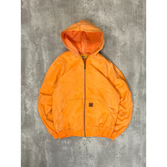 GOLF Workwear Style Canvas Full Zip Hooded Bomber Jacket Size Medium Orange