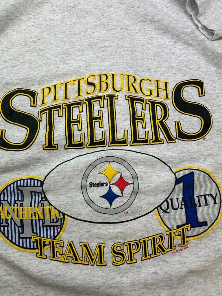 Vintage 1992 Pittsburgh Steelers Puff Print NFL Baseball Jersey Size XL 90s Gray