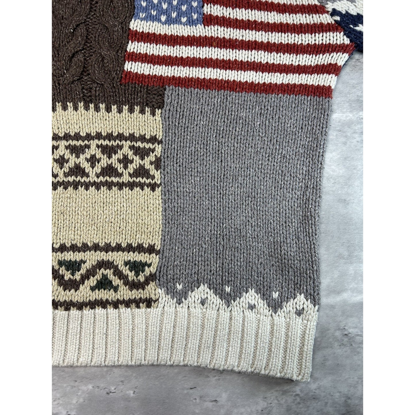 Vintage 90s American Flag Abstract Print Pullover Knit Sweater Size Large