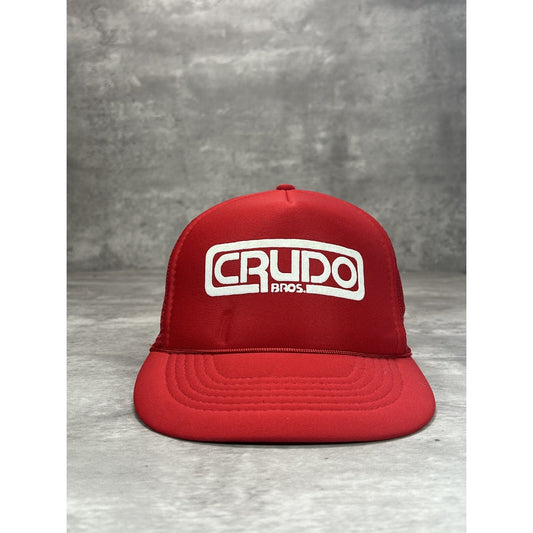 Vintage 1980s Crudo Bros Graphic Spellout Trucker Snapback Hat OSFA Red