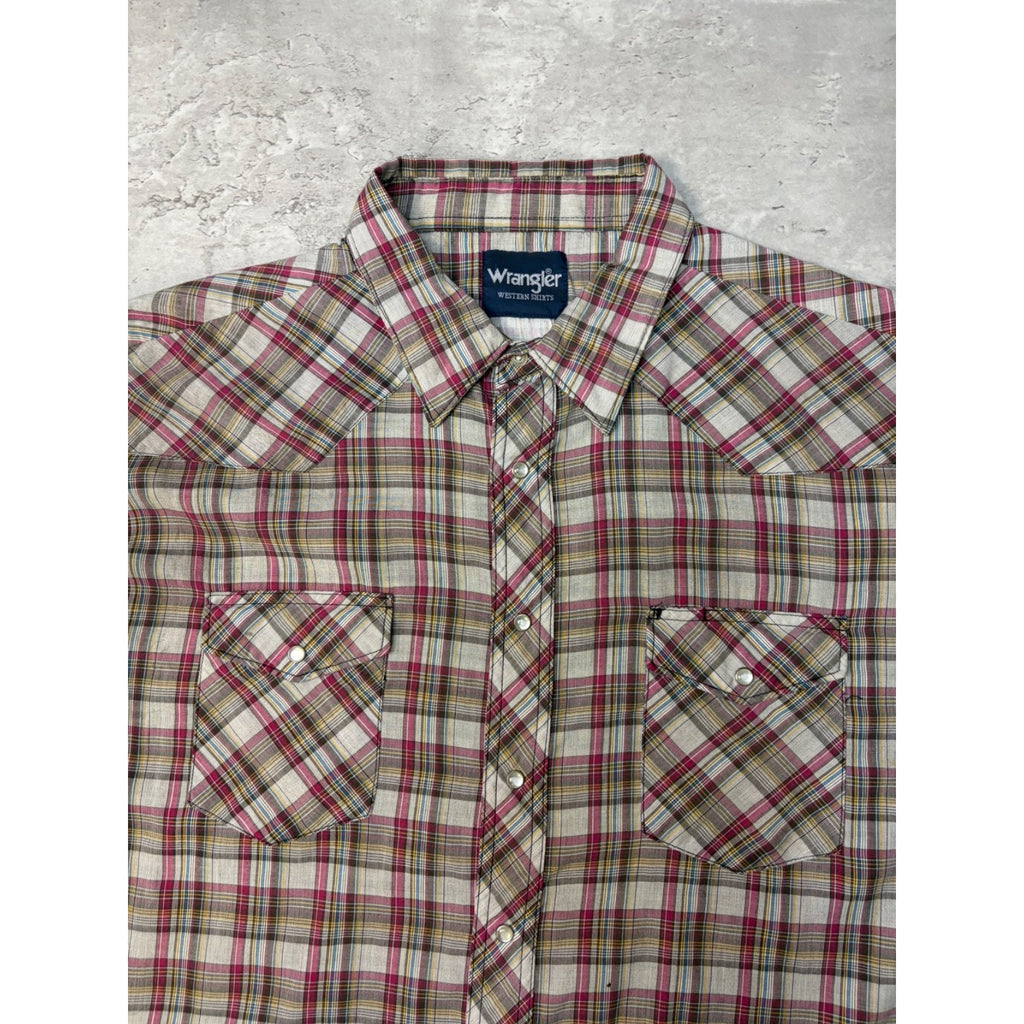 Vintage Wrangler Western Pearl Snap Plaid Cropped Button Up Shirt Size 2XL