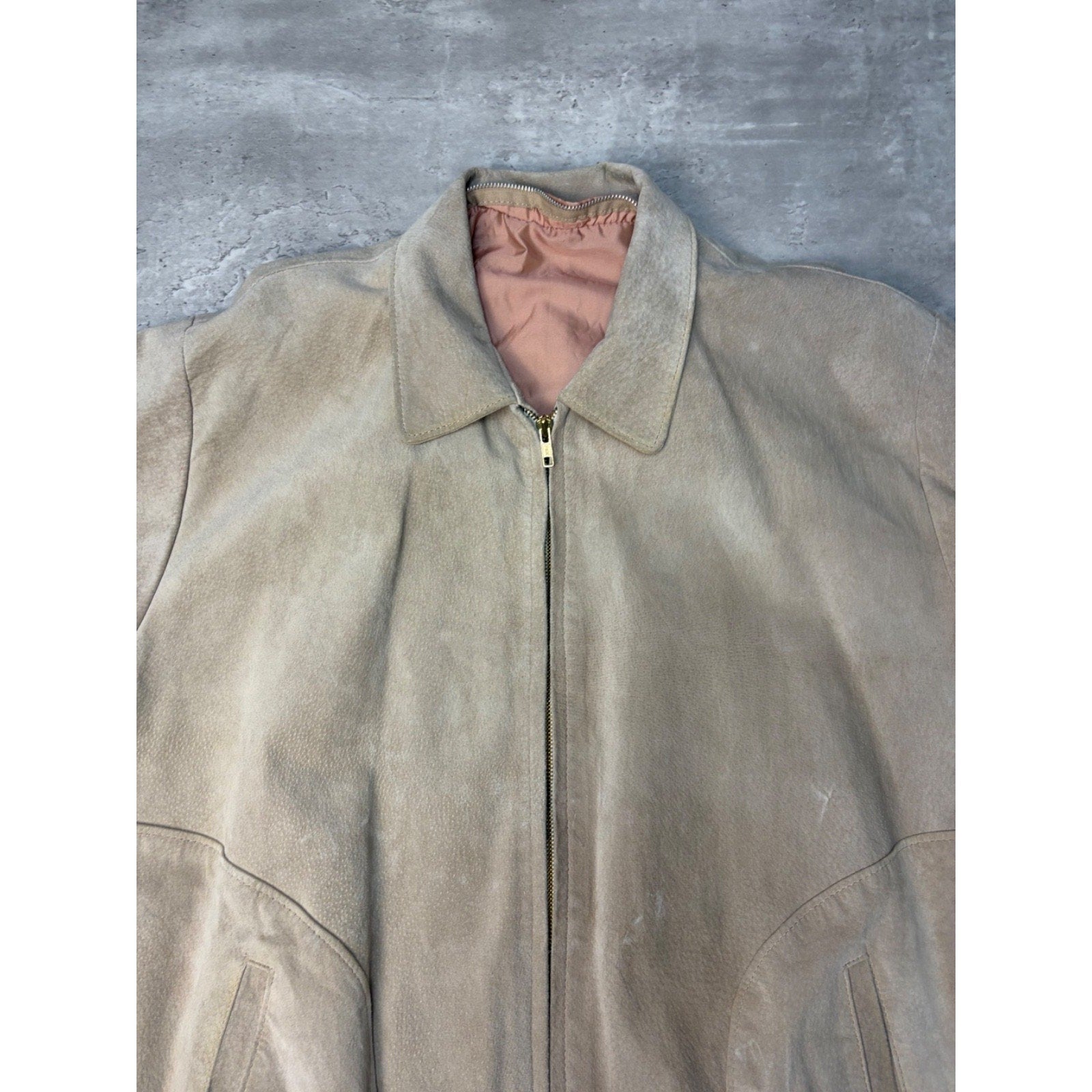 Vintage 90s Suede Earth Tone Full Zip Collared Bomber Jacket Size XL