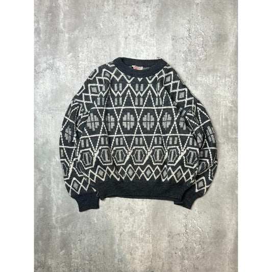 Vintage 1980s Forum Abstract Geometric Print Pullover Knit Sweater Size Large