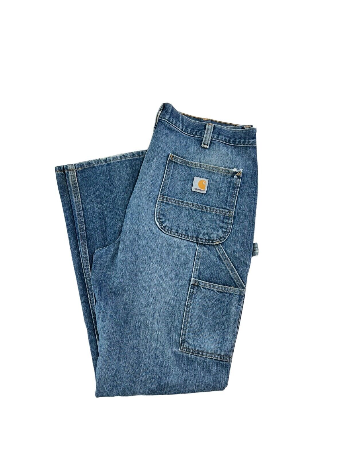 Carhartt Relaxed Fit Medium Wash Carpenter Workwear Denim Pants Size 36 Blue