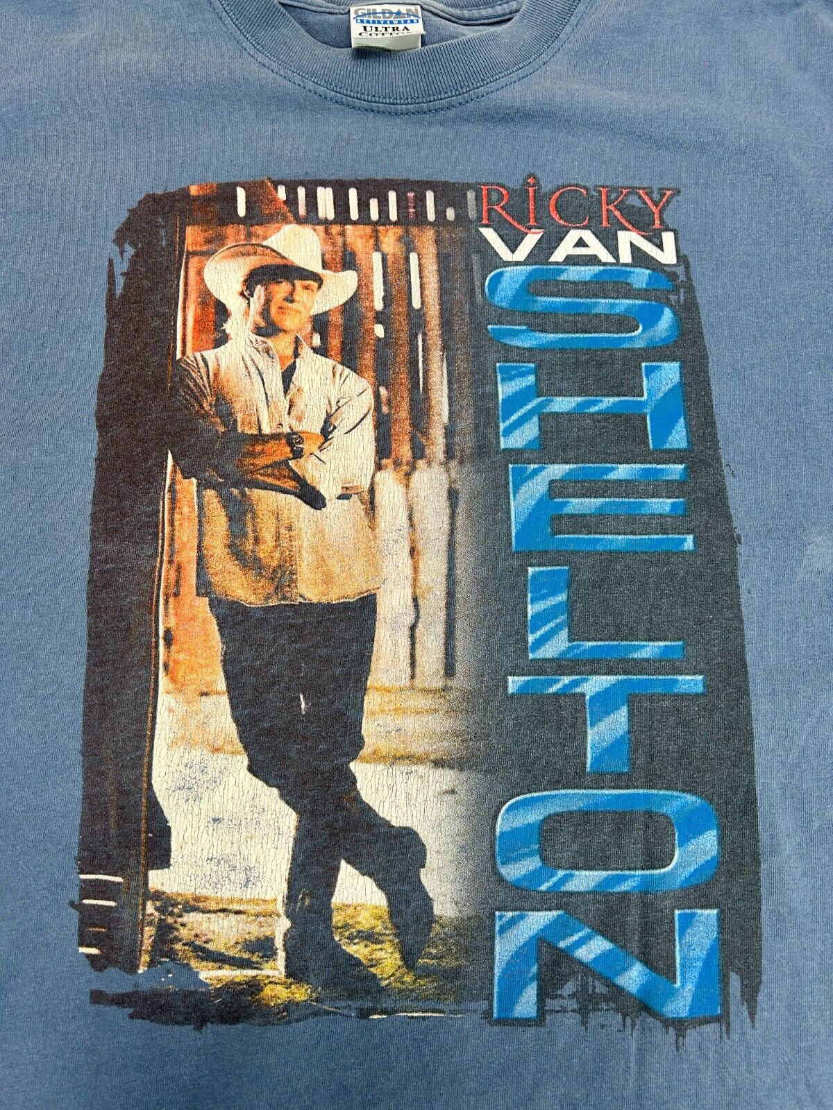 Vintage Ricky Van Shelton Country Music Tour Graphic T-Shirt Size XL Blue