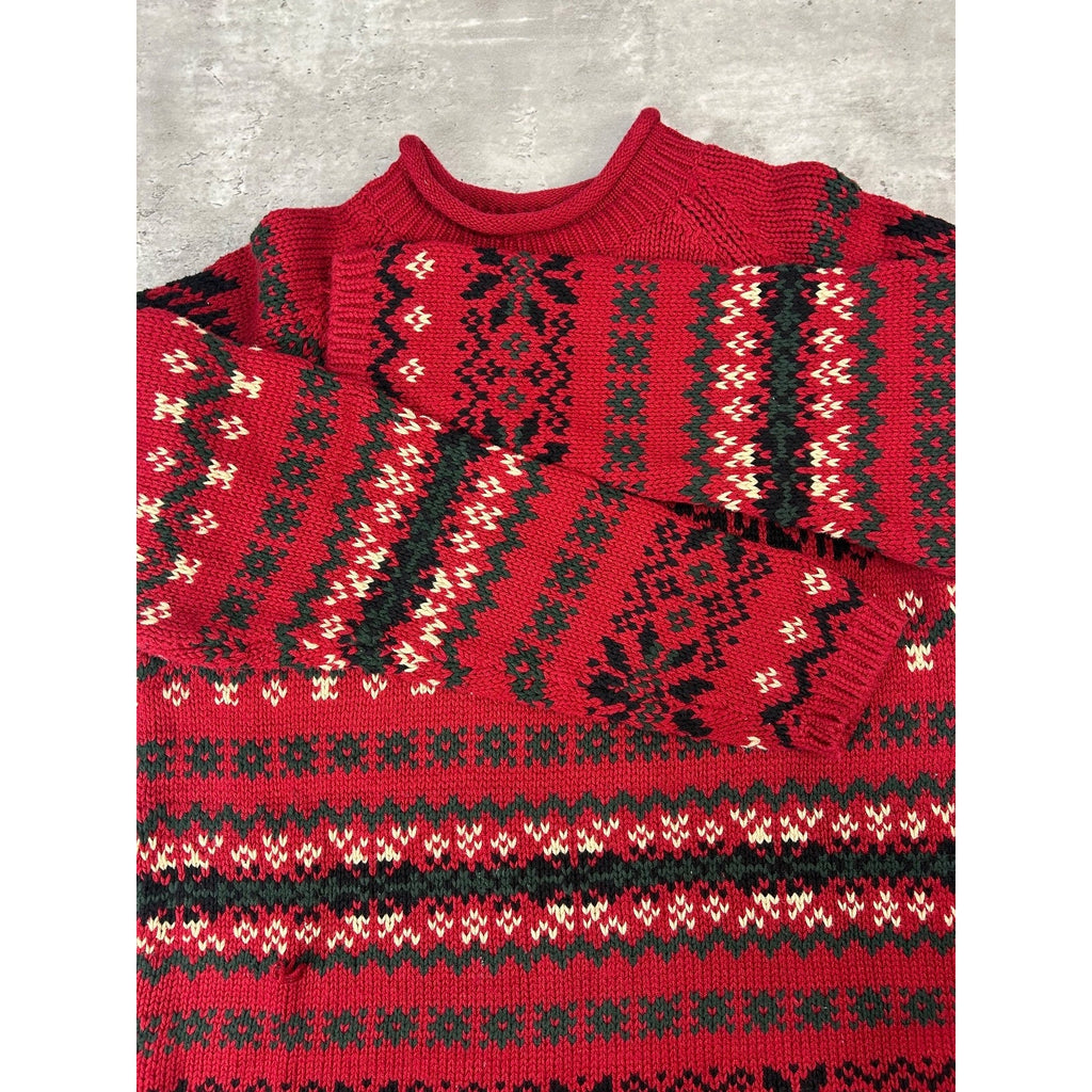 Vintage Eddie Bauer Snowflake Striped Pullover Knit Sweater Size Large