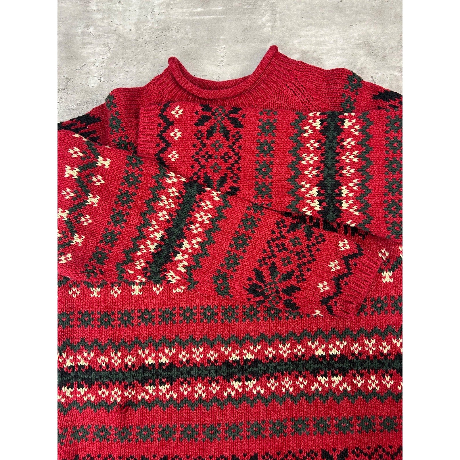 Vintage Eddie Bauer Snowflake Striped Pullover Knit Sweater Size Large