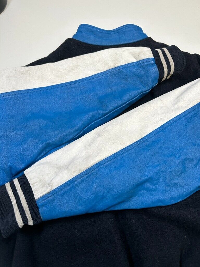 Vintage 80s/90s Wool Leather Two Tone Varsity Letterman Jacket Size Large Blue