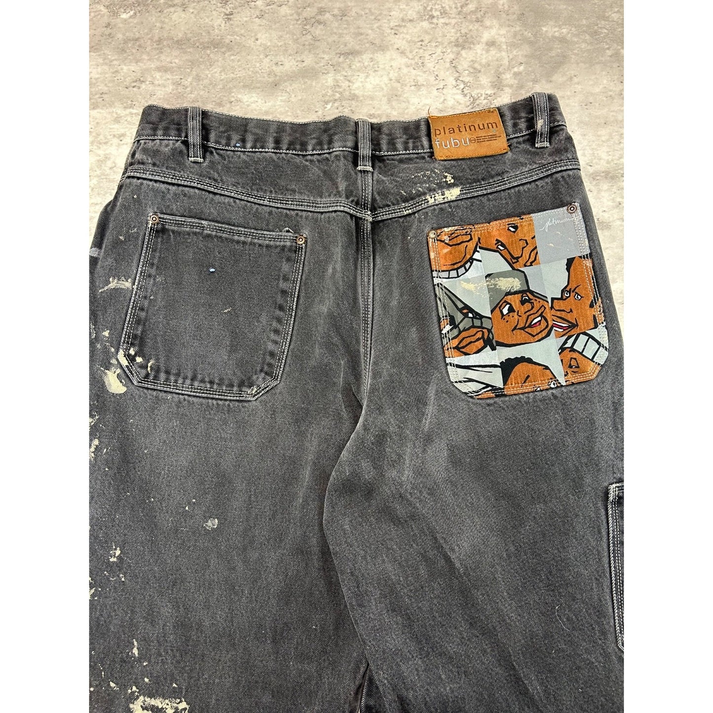 Vintage Y2K Fubu Platinum Fat Albert Pocket Graphic Denim Pants Size 37