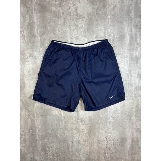 Vintage 90s Nike Embroidered Mini Swoosh Nylon Shorts Size XXL Blue