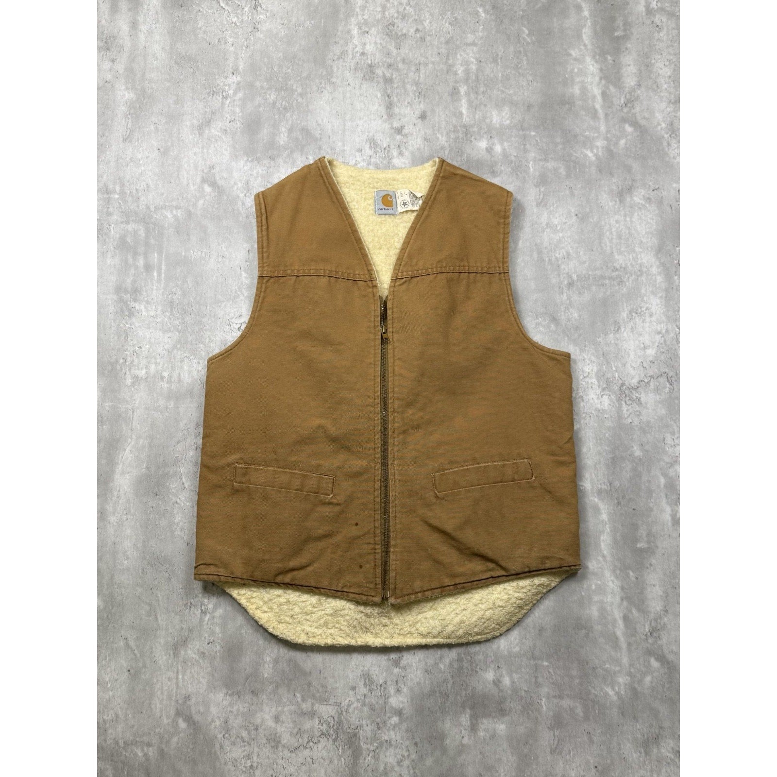Vintage Carhartt Sherpa Lined Canvas Workwear Vest Jacket Size LT 6SVT