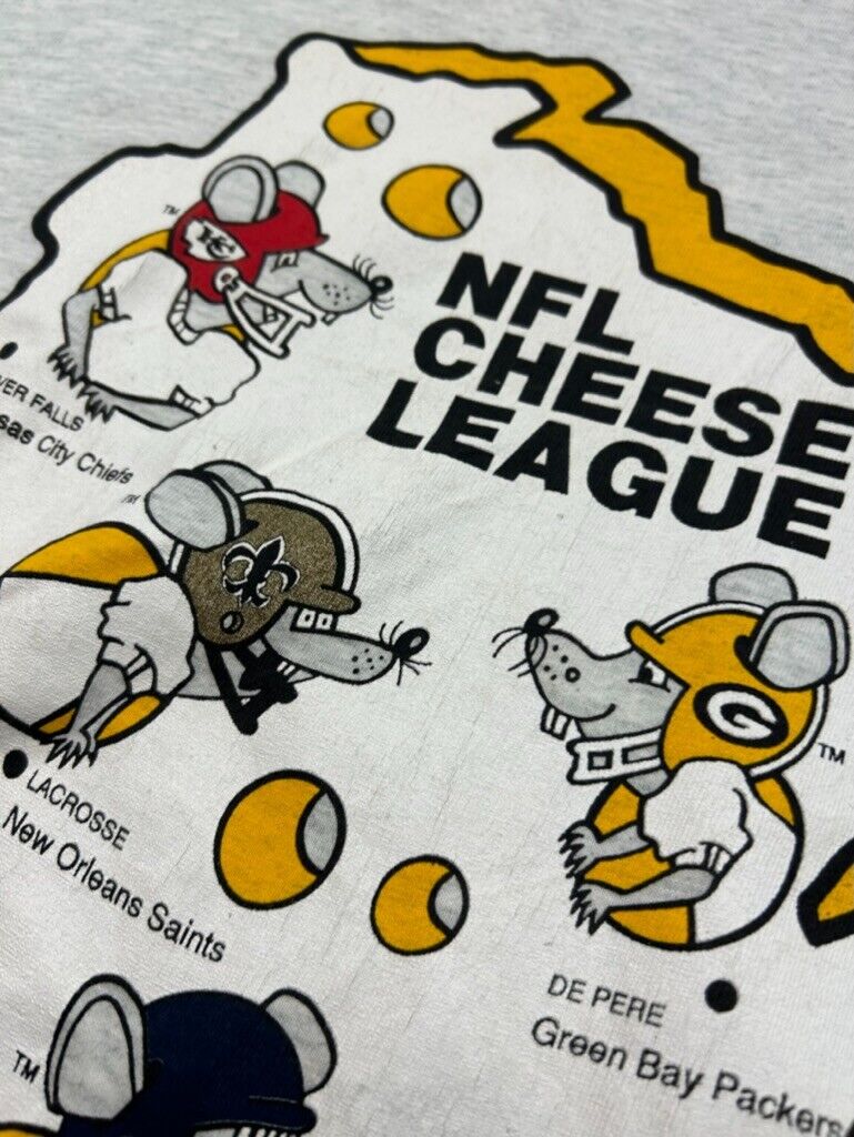 Vintage 1991 NFL Cheese League Football Parody Graphic T-Shirt Size XL Gray 90s