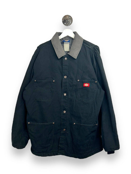 Vintage Dickies Plaid Lined Canvas Work Wear Chore Barn Jacket Size XL Black