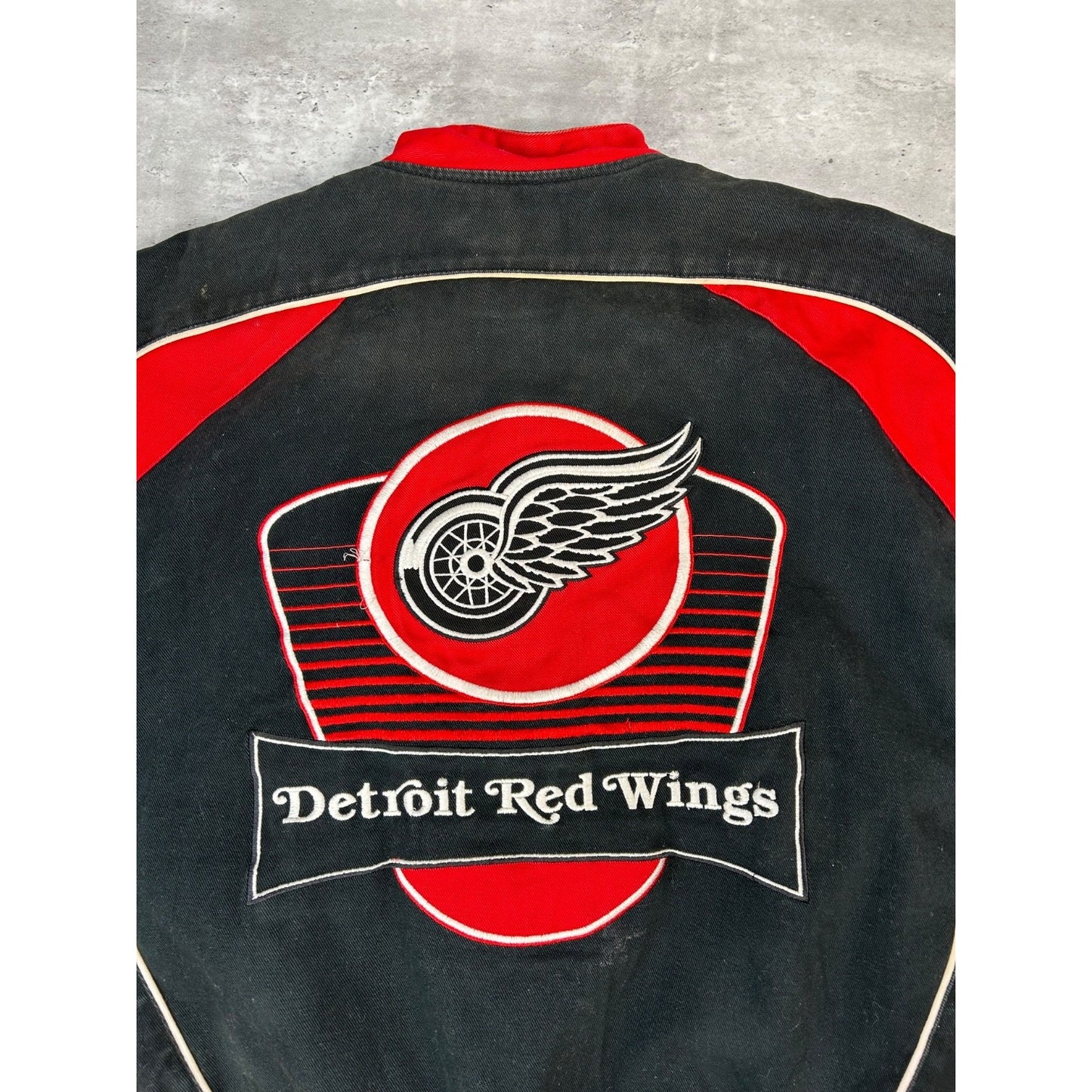 Vintage Detroit Red Wings NHL Embroidered Patched Bomber Jacket Size XL