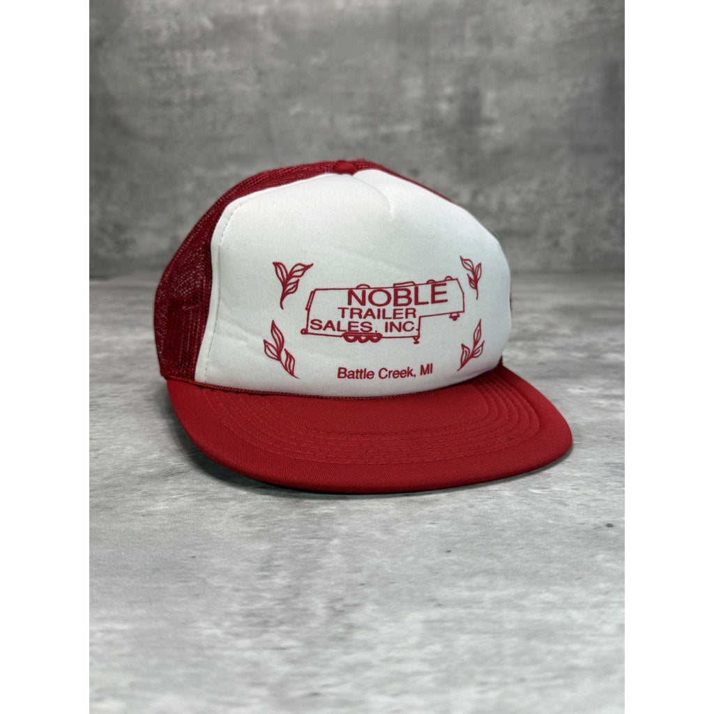 Vintage 80s Noble Trailer Sales Graphic Logo Trucker Snapback Hat OSFA