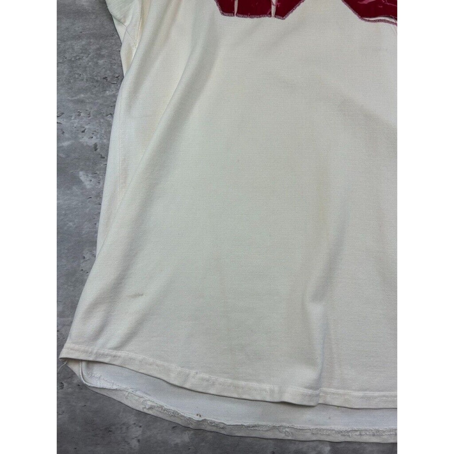 Vintage 1950s Powers #86 Two Tone Striped Football Jersey Size Large White/Red