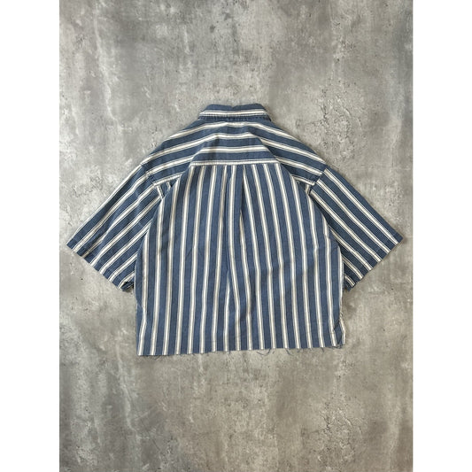 Vintage FYI Private Stock Striped Short Sleeve Cropped Button Up Shirt Sz Large