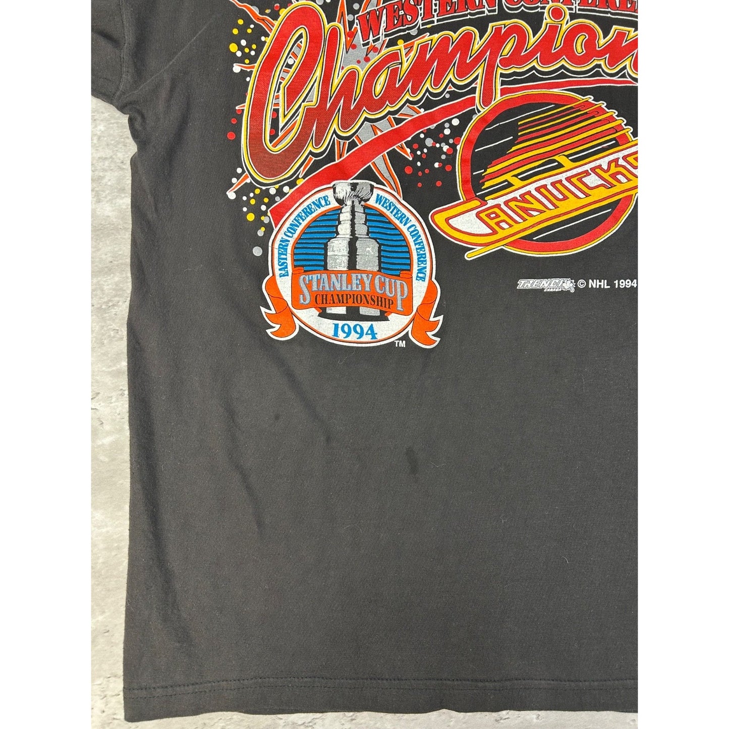VTG 1994 Vancouver Canucks NHL Western Conference Champs T-Shirt Size Large
