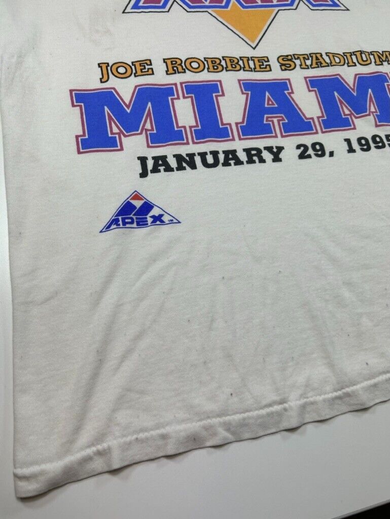 Vintage 1995 NFL Super Bowl XXIX Miami Graphic Football T-Shirt Size Large White