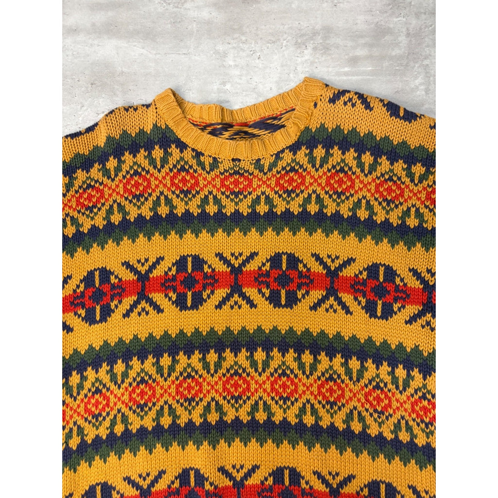 Vintage 80s/90s Abstract Striped Print Pullover Knit Sweater Size Large