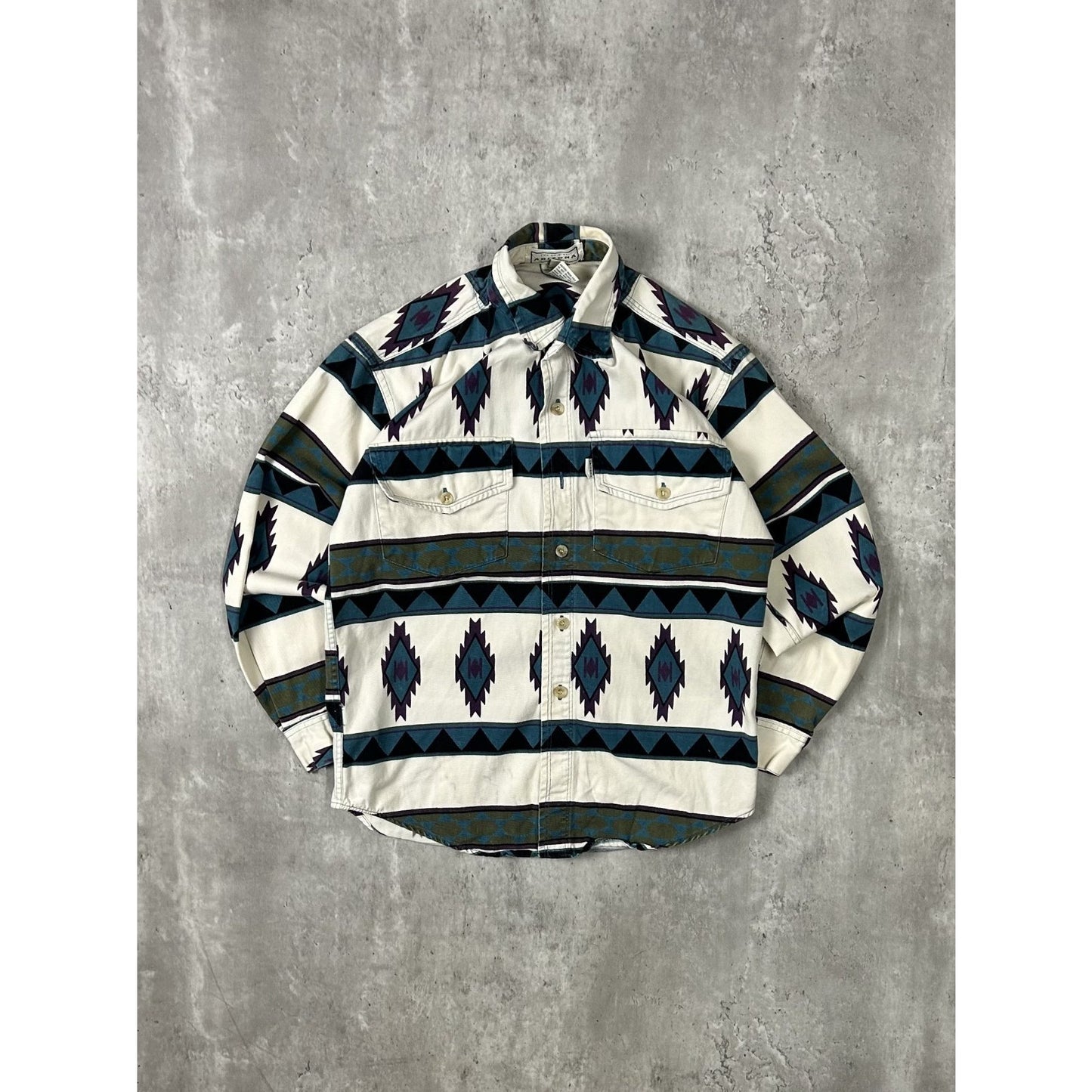 Vintage Arizona Aztec Western Style Long Sleeve Button Up Shirt Sz Medium YOUTH