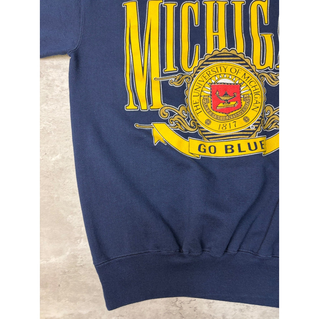Vintage 90s Michigan Wolverines NCAA Spellout Crest Graphic Sweatshirt Sz Large