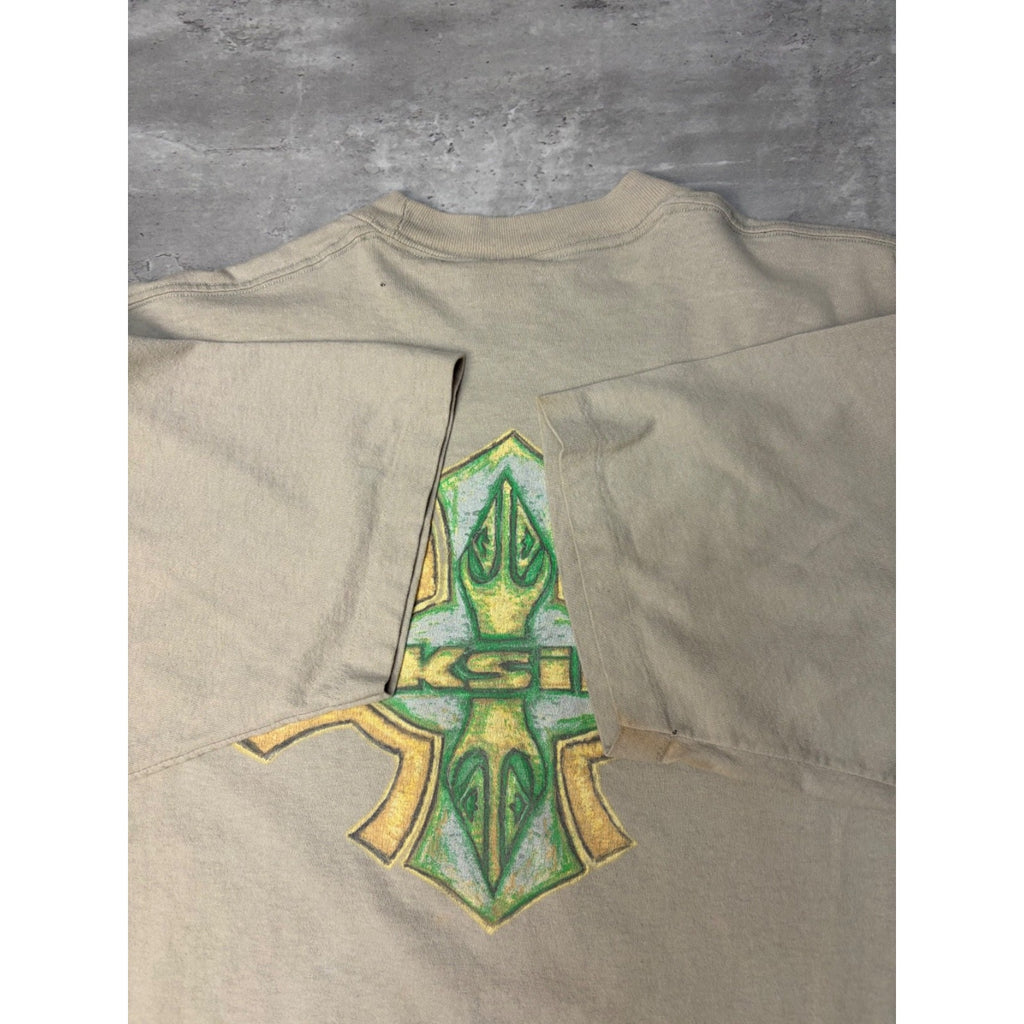 Vintage Y2K Quiksilver Emblem Spellout Beige Graphic T-Shirt Size XL