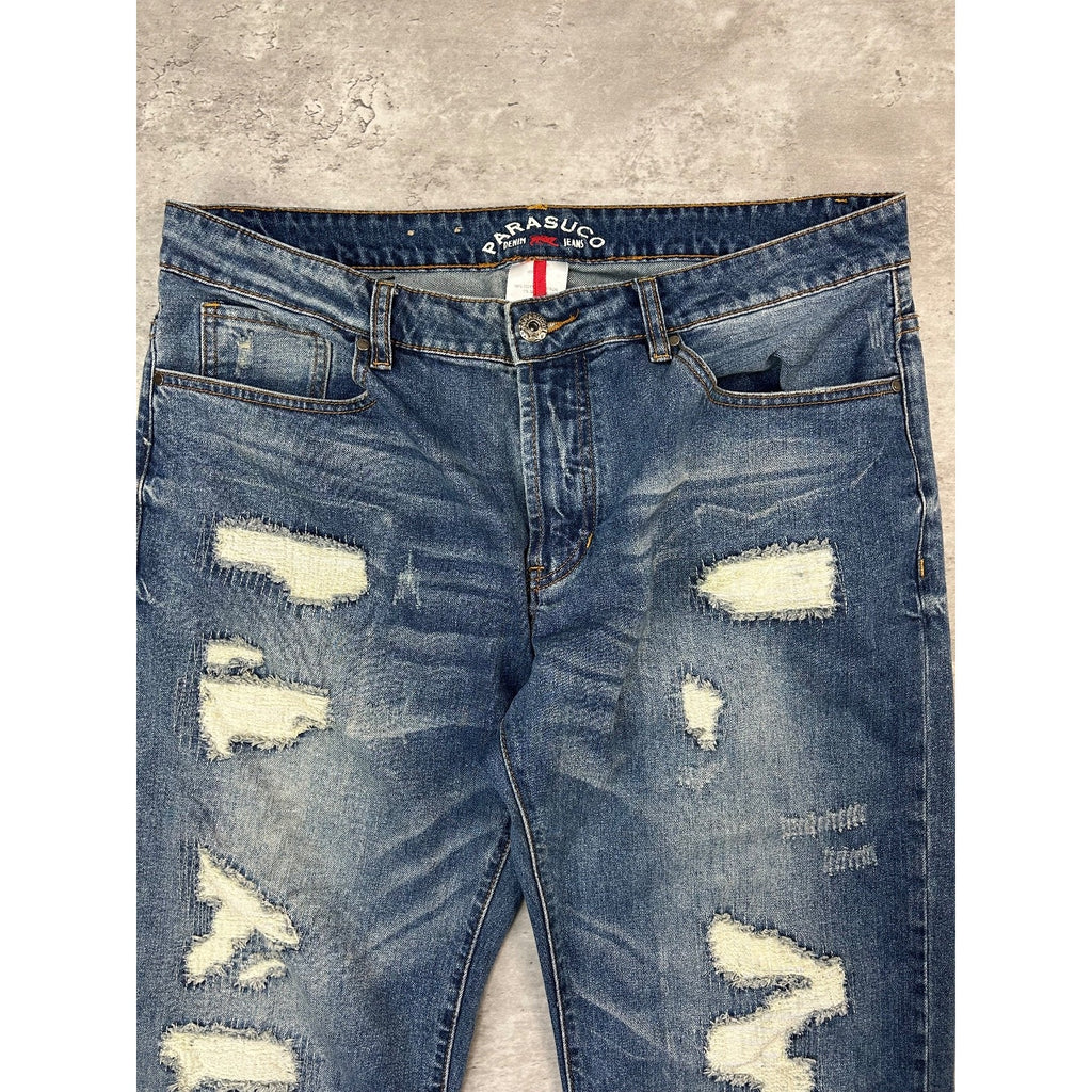 Vintage Y2K Parasuco Frayed Distressed Medium Wash Denim Pants Size 38