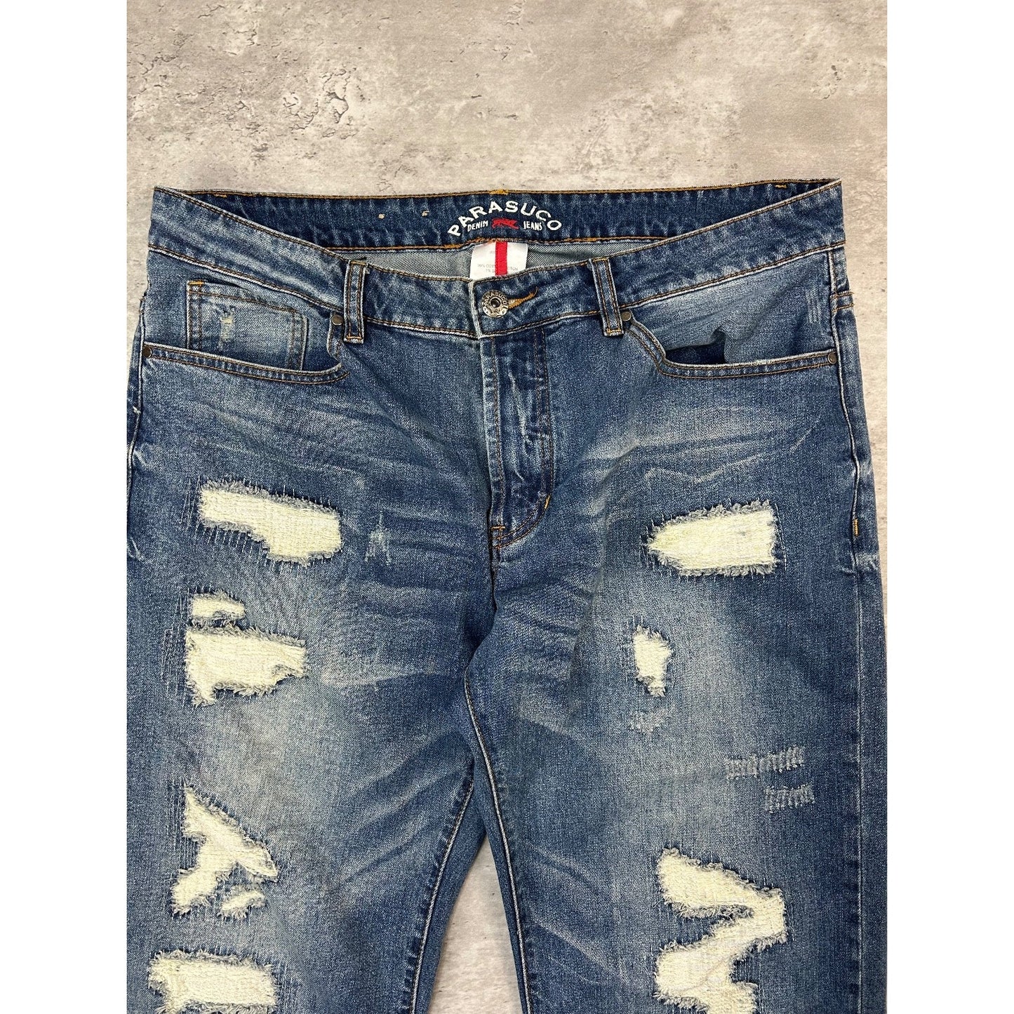 Vintage Y2K Parasuco Frayed Distressed Medium Wash Denim Pants Size 38