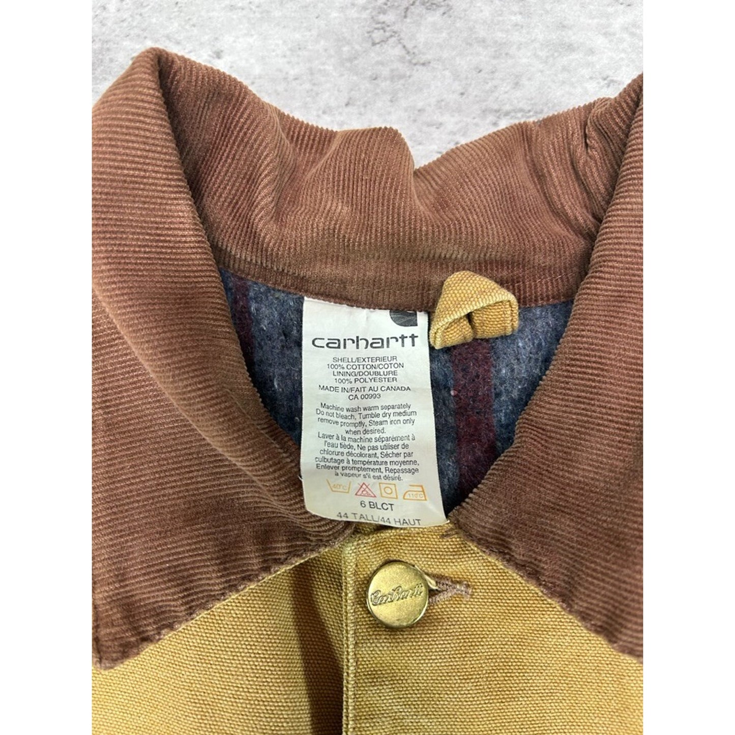 Vintage 90s Carhartt Blanket Lined Canvas Workwear Chore Jacket Size 44 Tall XL
