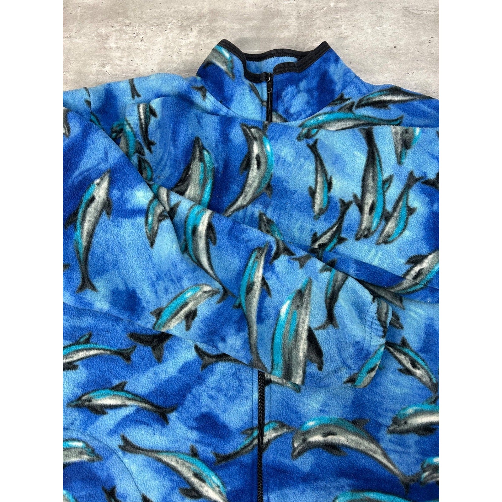 Vintage 90s Women's Dolphin All Over Print Animal Fleece Sweatshirt Size Large