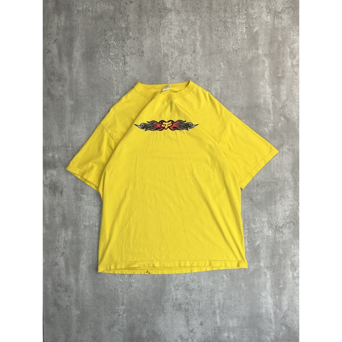 Vintage Fox Racing Motocross Flame Logo Graphic T-Shirt Size XL Yellow