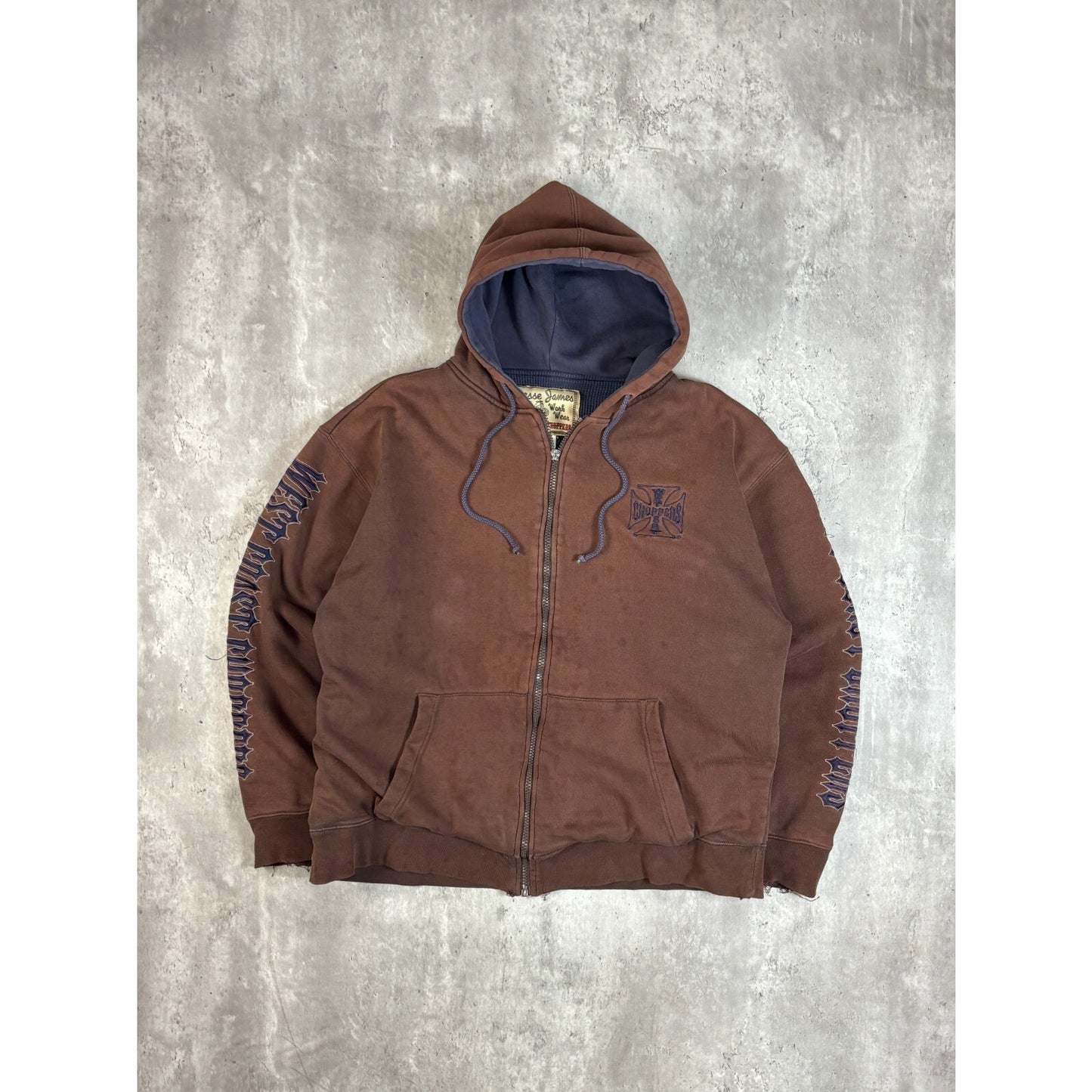 Vintage Y2k West Coast Choppers Embroidered Full Zip Hooded Sweatshirt Size Large
