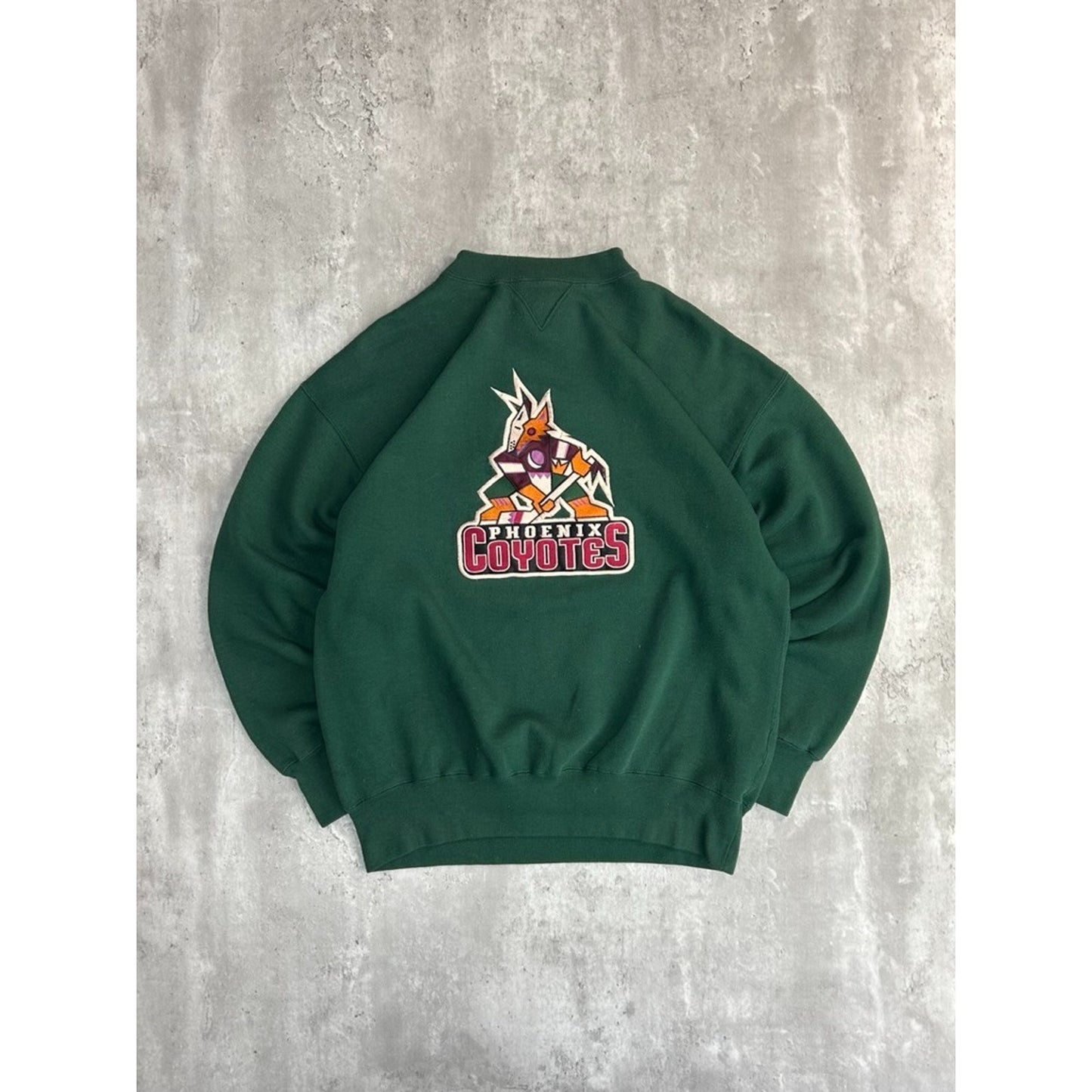 Vintage 90s Phoenix Coyotes NHL Embroidered Spellout Hockey Sweatshirt Sz Large