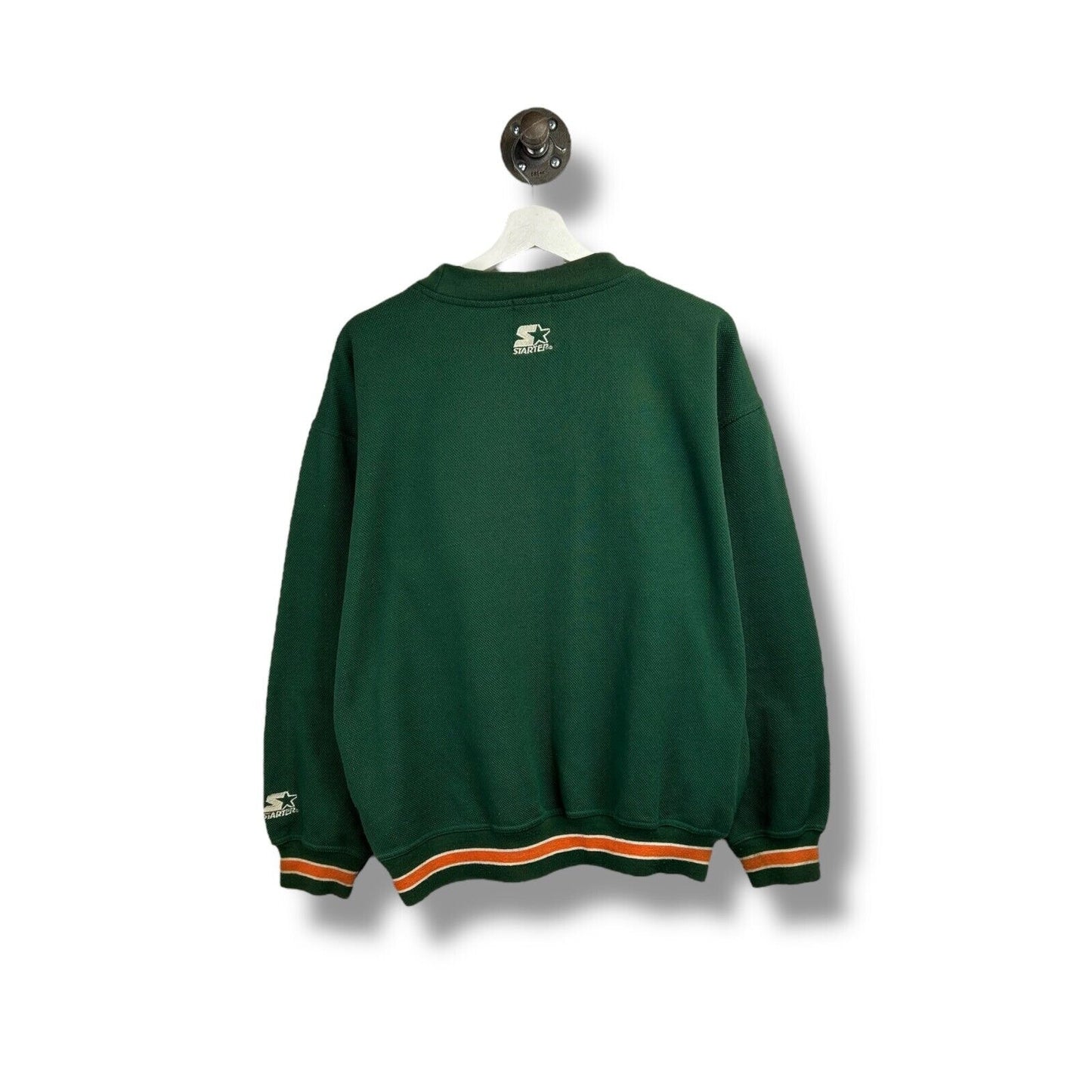 Vintage 90s Miami Hurricanes NCAA Script Spell Out Starter Sweatshirt Size Large