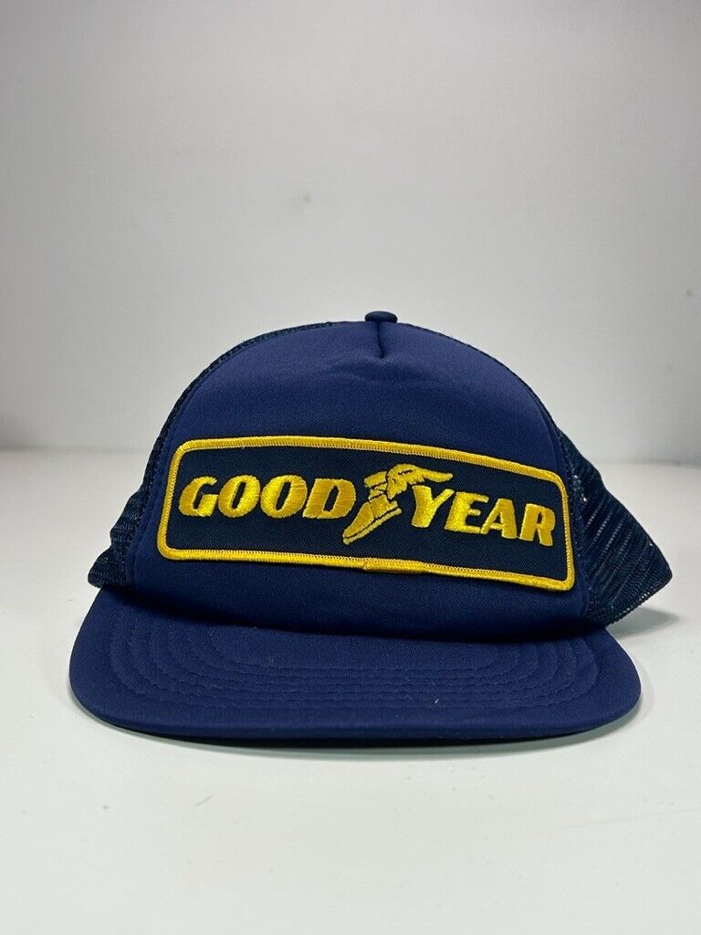 Vintage 80s/90s Goodyear Embroidered Patch Trucker Snapback Hat OSFA Blue