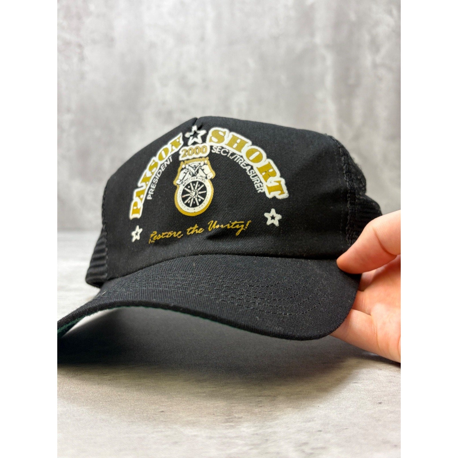 Vintage 2000 Paxson Short President Spellout Trucker Snapback Hat OSFA