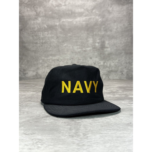 Vintage 1980s Military US Navy Embroidered Spellout Snapback Hat OSFA