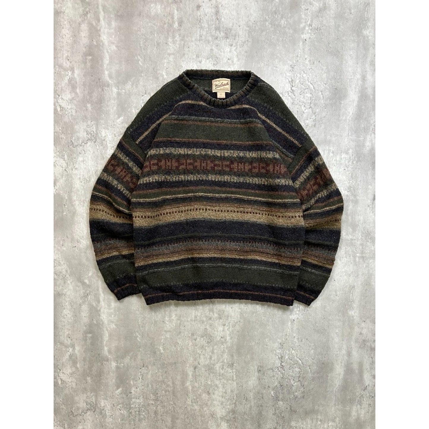 Vintage Woolrich Abstract Striped Print Pullover Knit Sweater Size Large