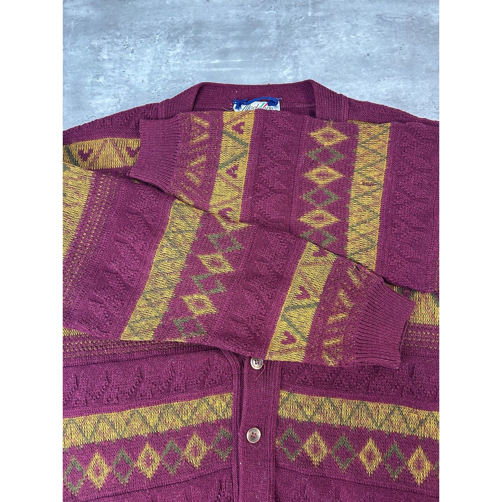 Vintage 90s Modango Geometric Striped Knit Cardigan Sweater Size XL