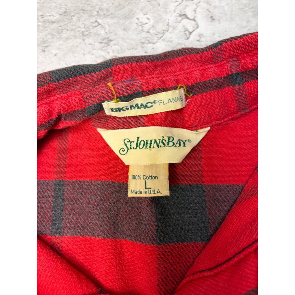 Vintage 1970s St Johns Bay By Big Mac Red Plaid Print Button Up Shirt Sz Large