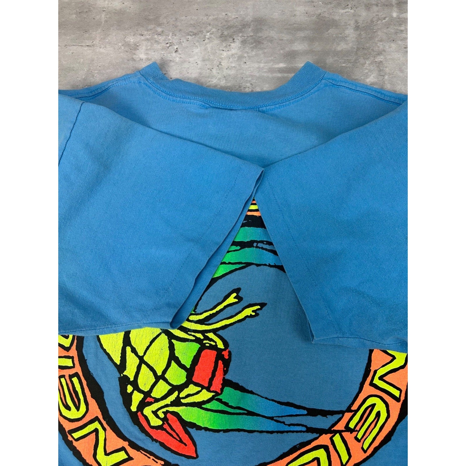Vintage 90s O'Neill Cartoon Surfer Graphic Blue T-Shirt Size XL