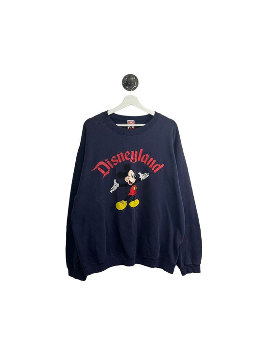Vintage 90s Disneyland Mickey Mouse Spellout Graphic Sweatshirt Size Large Blue