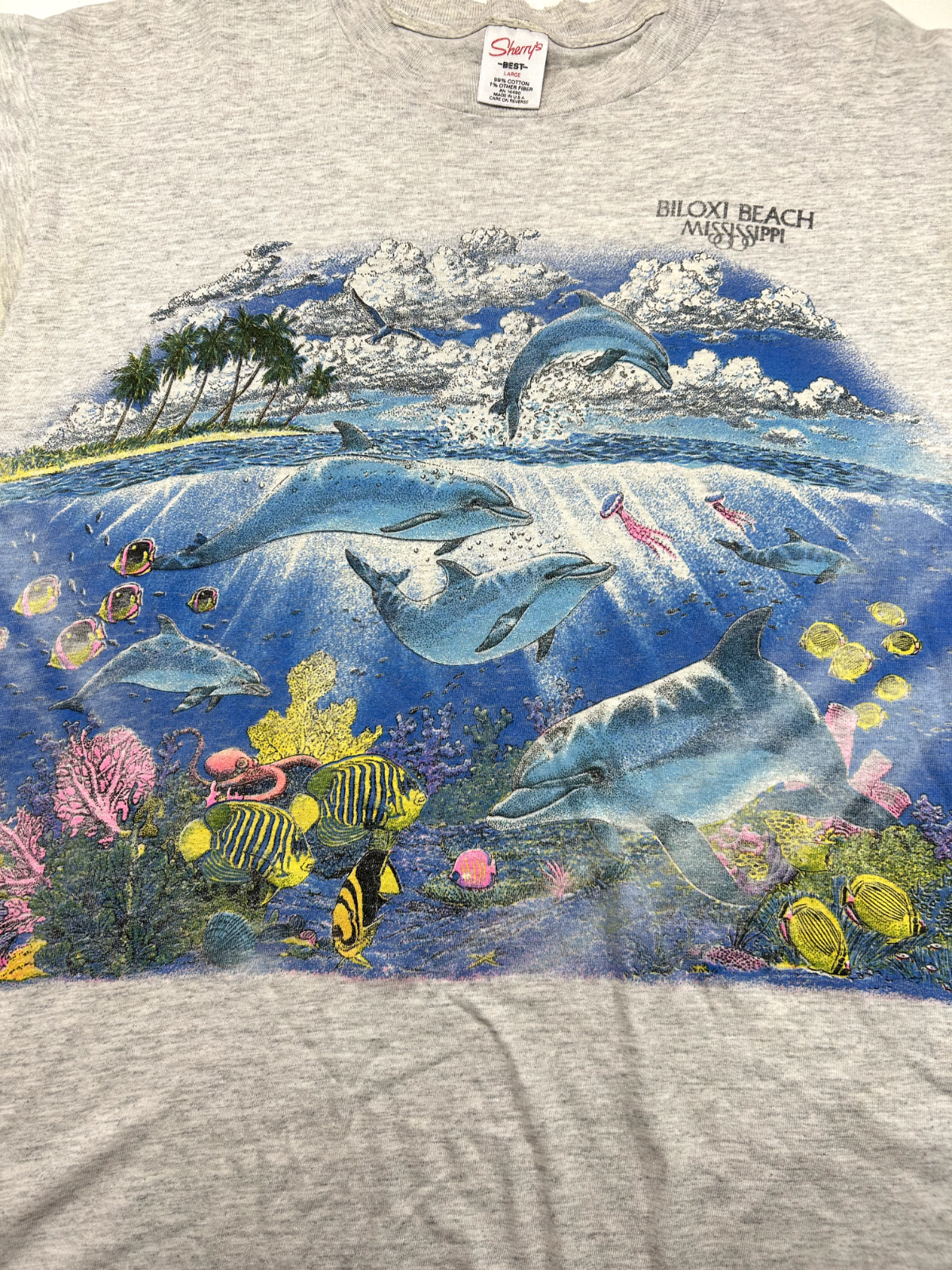 Vintage 90s Blioxi Beach Mississippi Ocean Wraparound Print T-Shirt Size Large