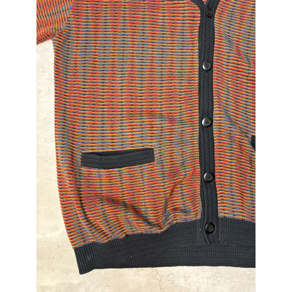 Vintage 90s Tosani Ripple Stripe Print Knit Cardigan Sweater Size Large