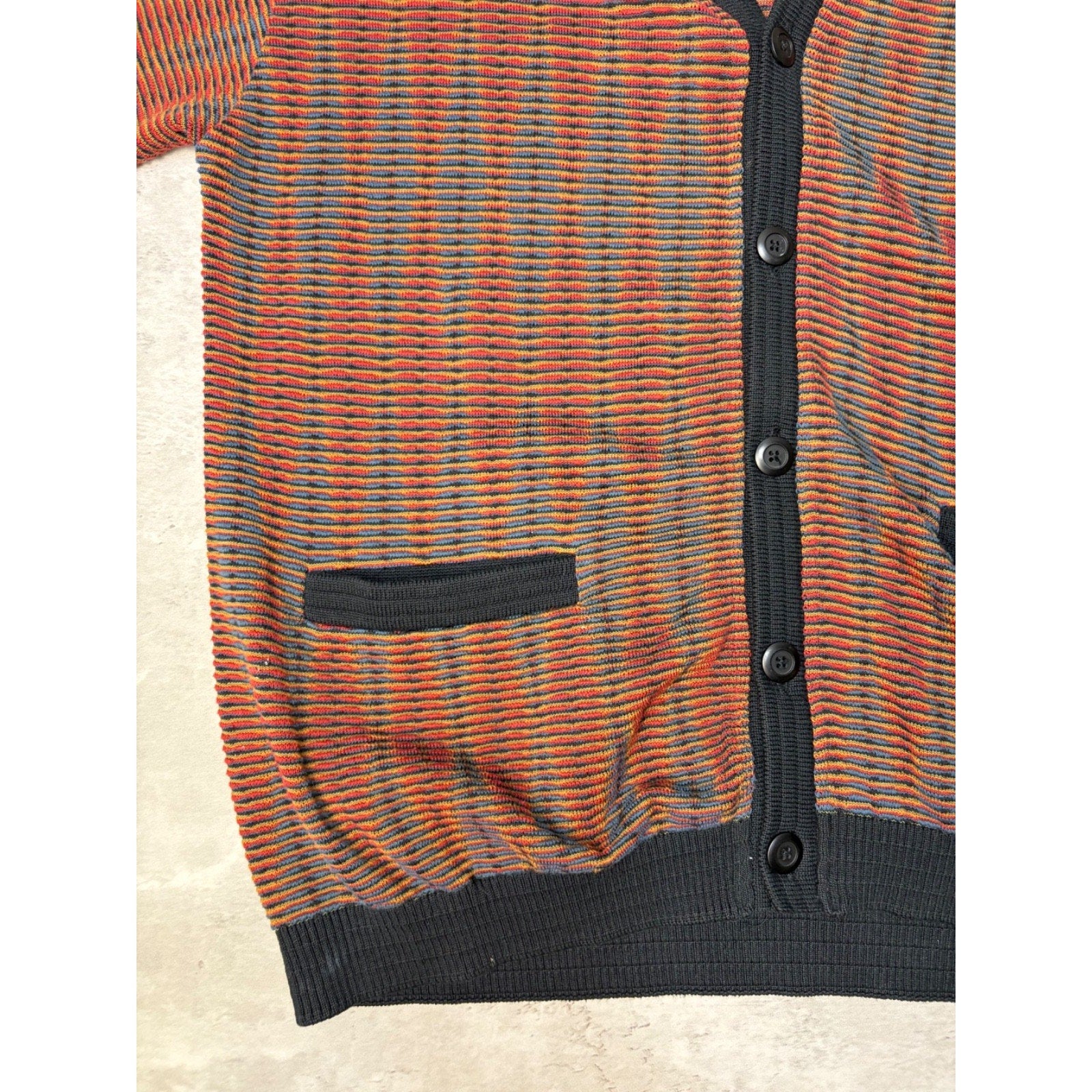 Vintage 90s Tosani Ripple Stripe Print Knit Cardigan Sweater Size Large