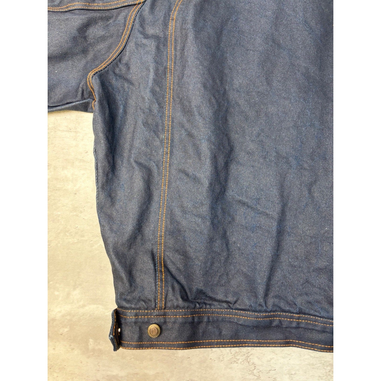 Vintage Y2K Fubu Contrast Embroidery Dark Wash Waxed Denim Jacket Size XL