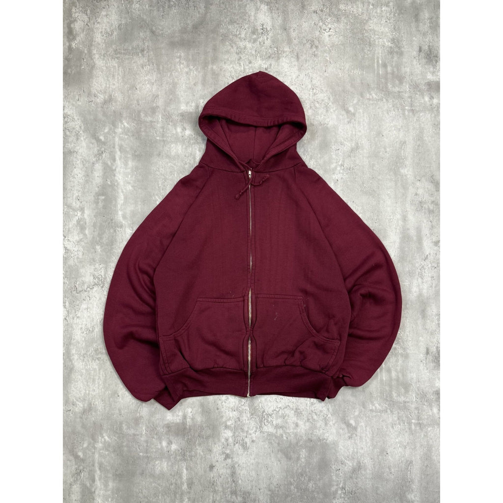 Vintage 80s Thermal Lined Full Zip Hooded Sweatshirt Size Large Maroon