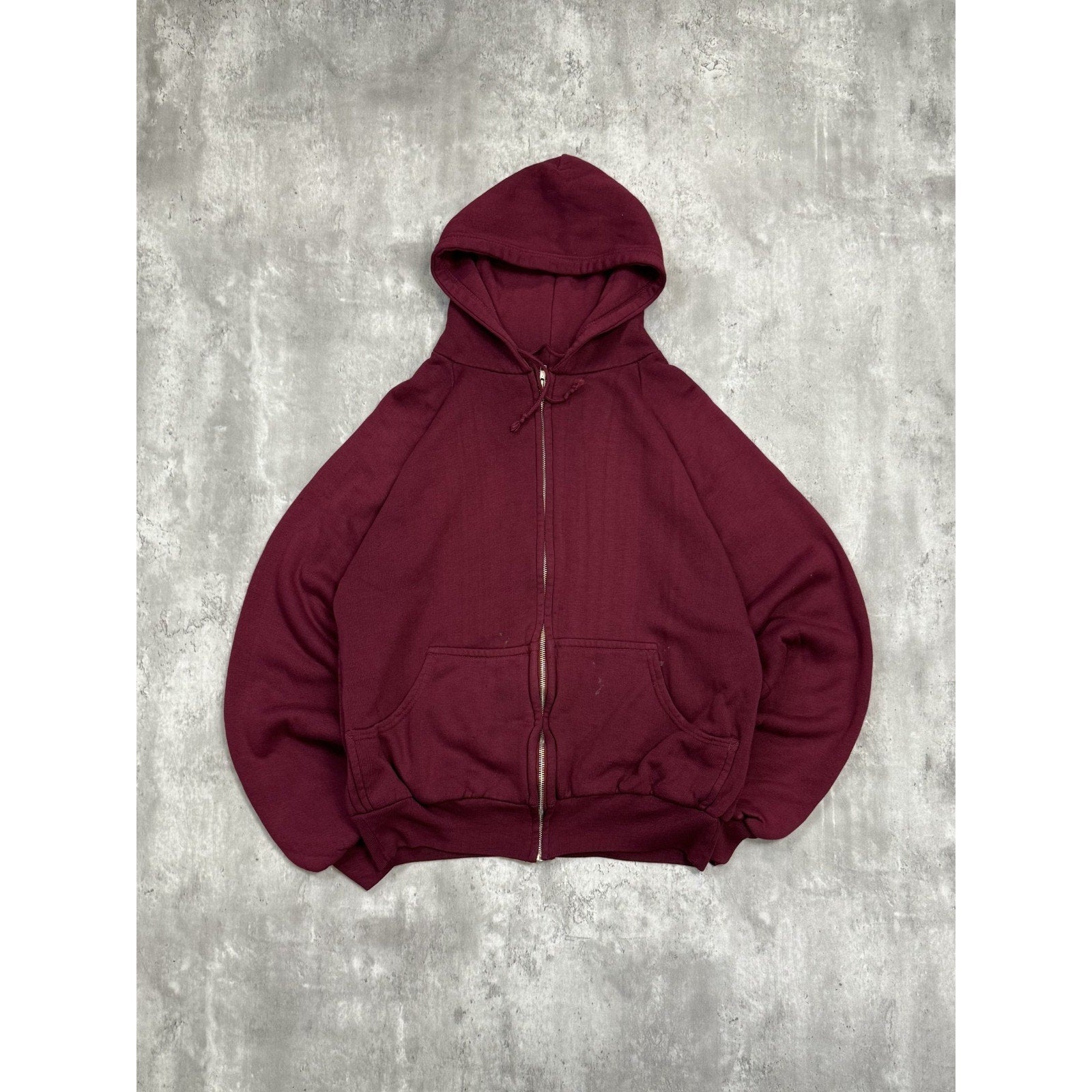 Vintage 80s Thermal Lined Full Zip Hooded Sweatshirt Size Large Maroon